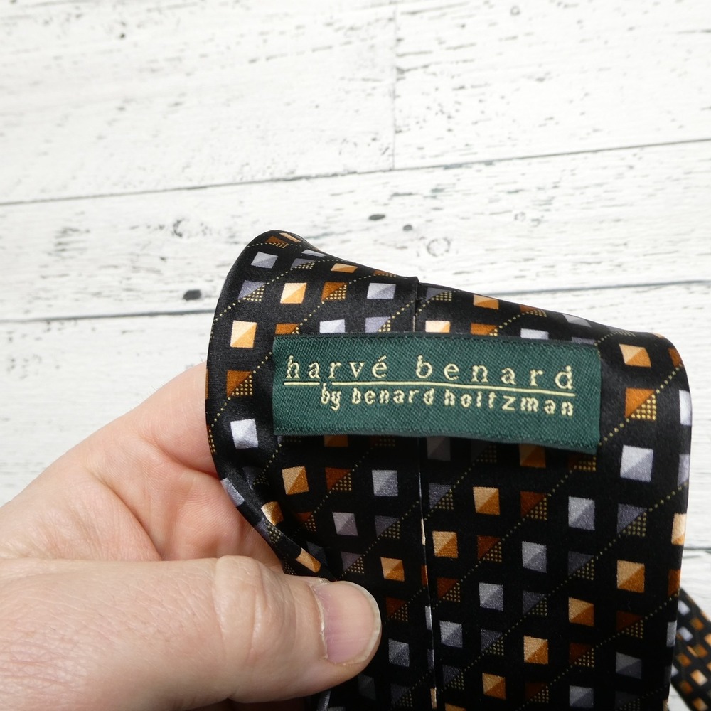 Harve Benard Tie Set Mens One Size Black Purple Geometric 100% Silk Lot Of 2 - Picture 5 of 9